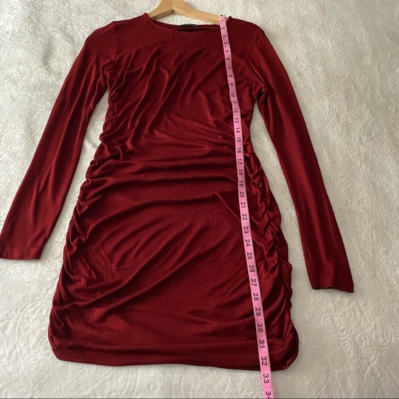 Gorgeous Burgundy Long Sleeve Ruched Dress - Picture 8 of 12
